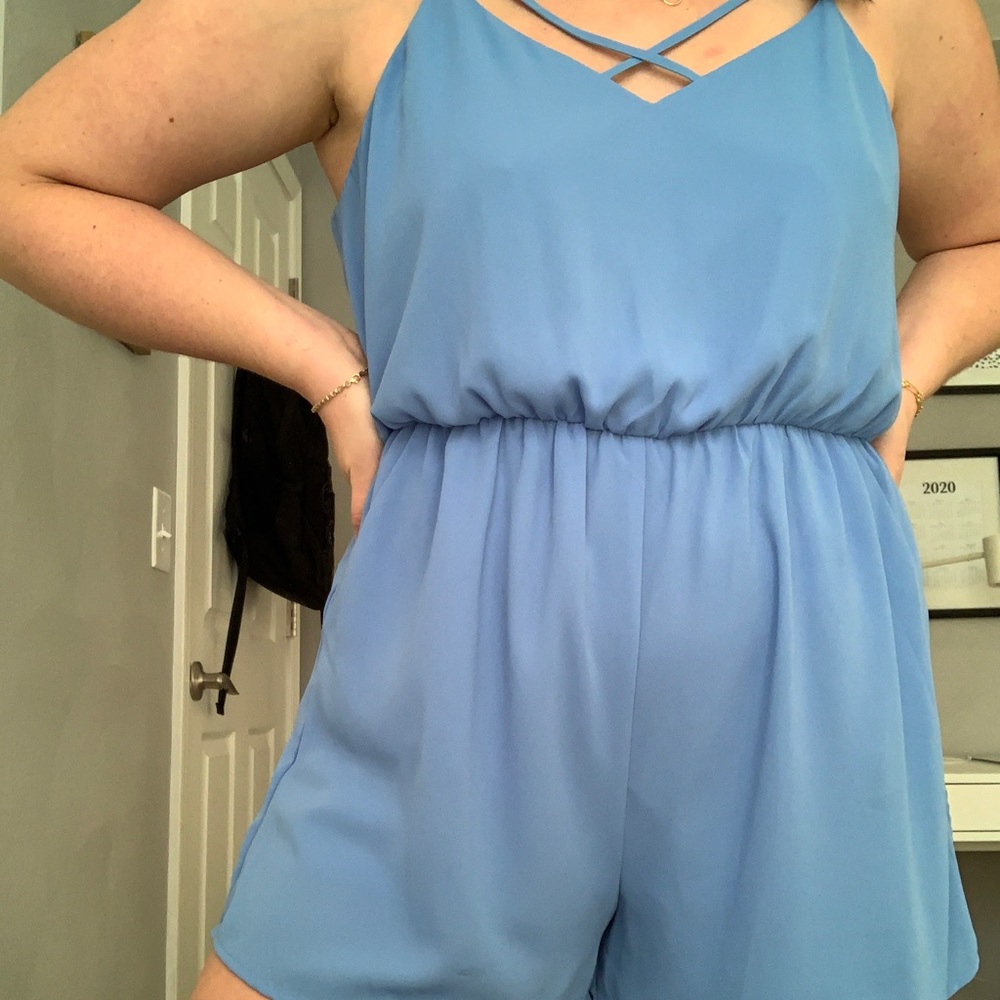 Lush Blue Strappy Neckline Romper